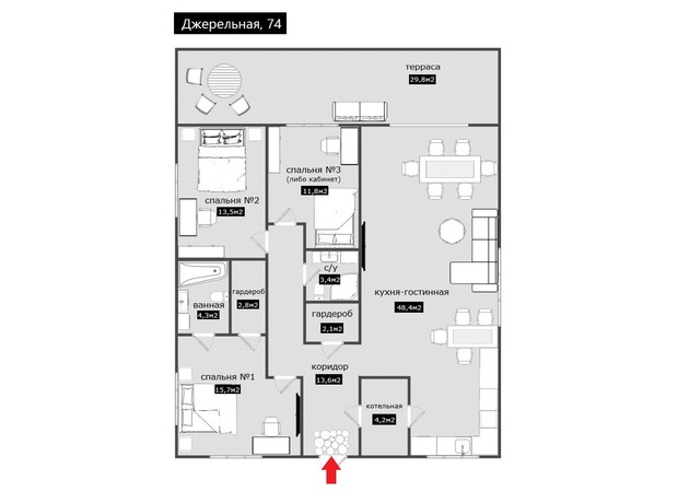 КМ Дім Шевченково: планування 3-кімнатної квартири 122 м²