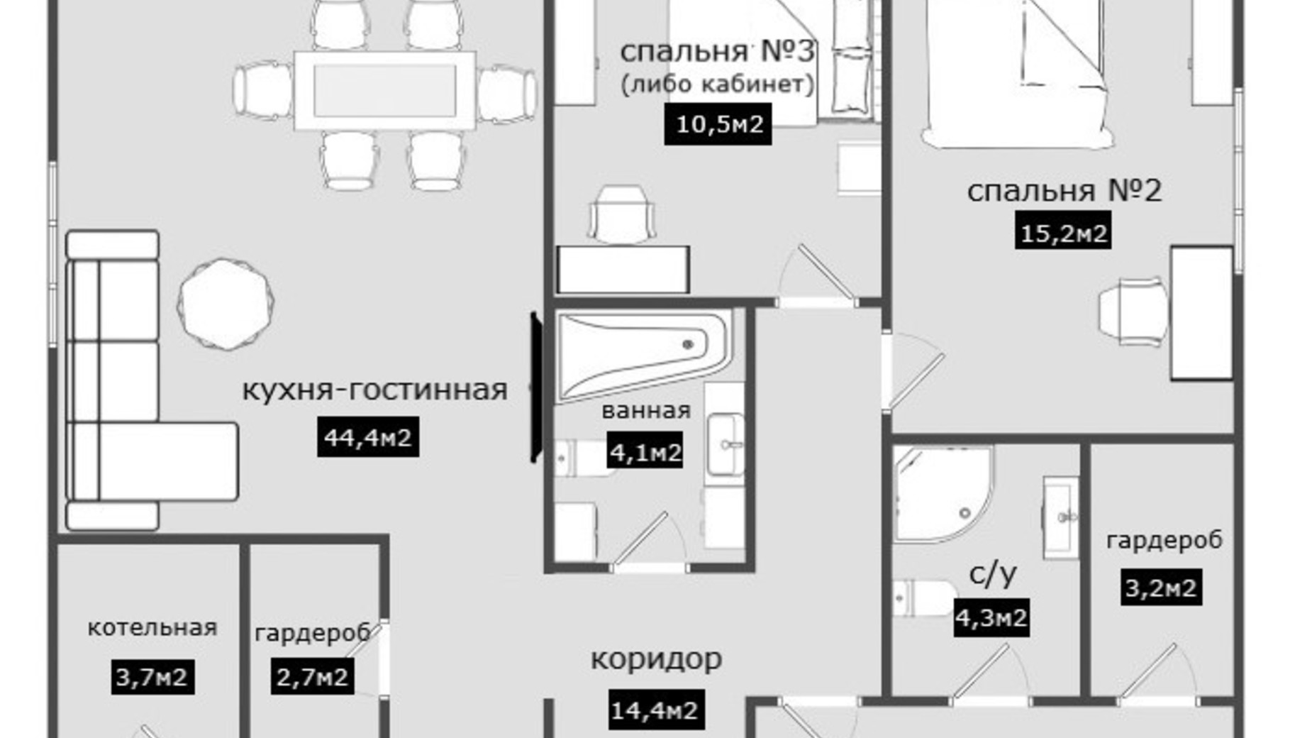 Планировка коттеджа в КГ Дом Шевченково 123 м², фото 343695