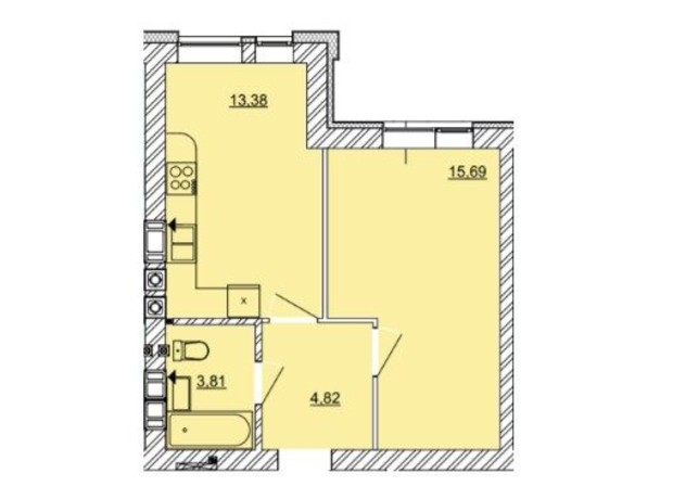 ЖК Найкращий квартал: планировка 1-комнатной квартиры 36.1 м²