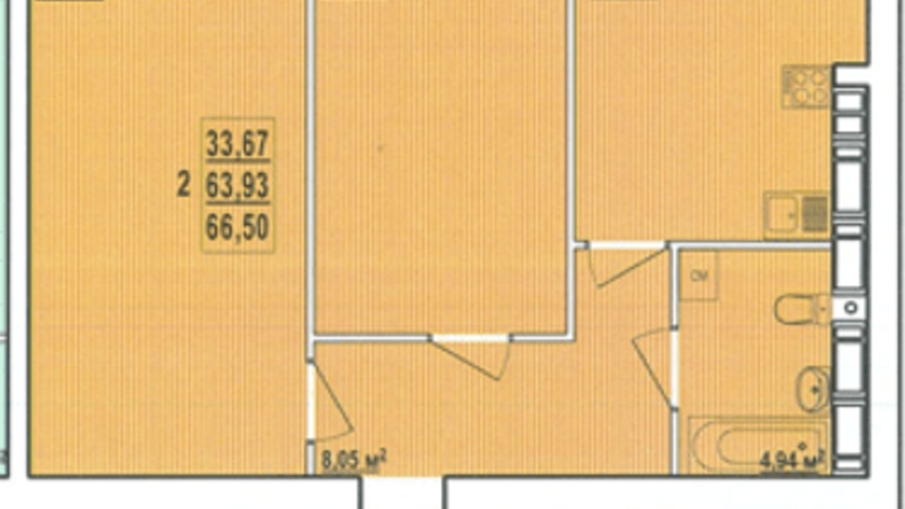 Планування 2-кімнатної квартири в ЖК Райдужний-3 66.5 м², фото 343870