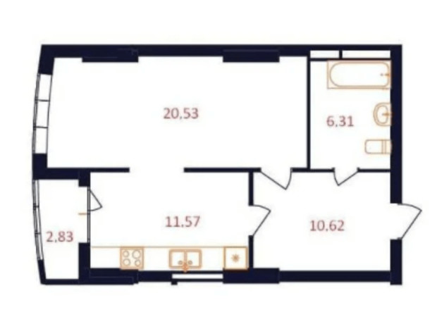 ЖК The First House: планування 1-кімнатної квартири 50.47 м²