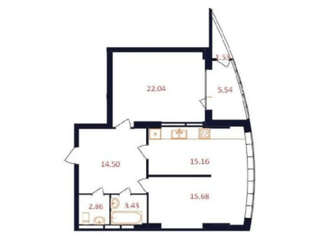 ЖК The First House: планування 2-кімнатної квартири 79.55 м²