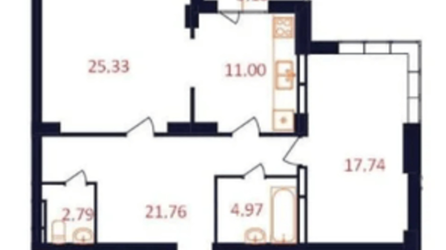 Планировка 2-комнатной квартиры в ЖК The First House 84.52 м², фото 344395