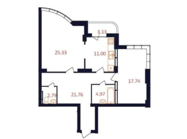 ЖК The First House: планировка 2-комнатной квартиры 84.52 м²