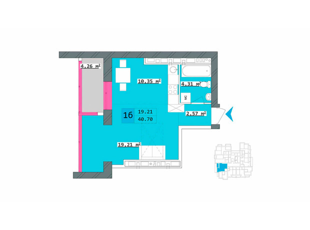 ЖК Столичний: планування 1-кімнатної квартири 40.7 м²