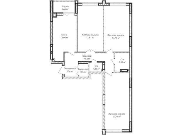 ЖК Синергия Сити: планировка 3-комнатной квартиры 91 м²