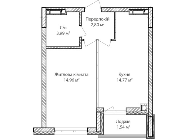 ЖК Синергия Сити: планировка 1-комнатной квартиры 38 м²