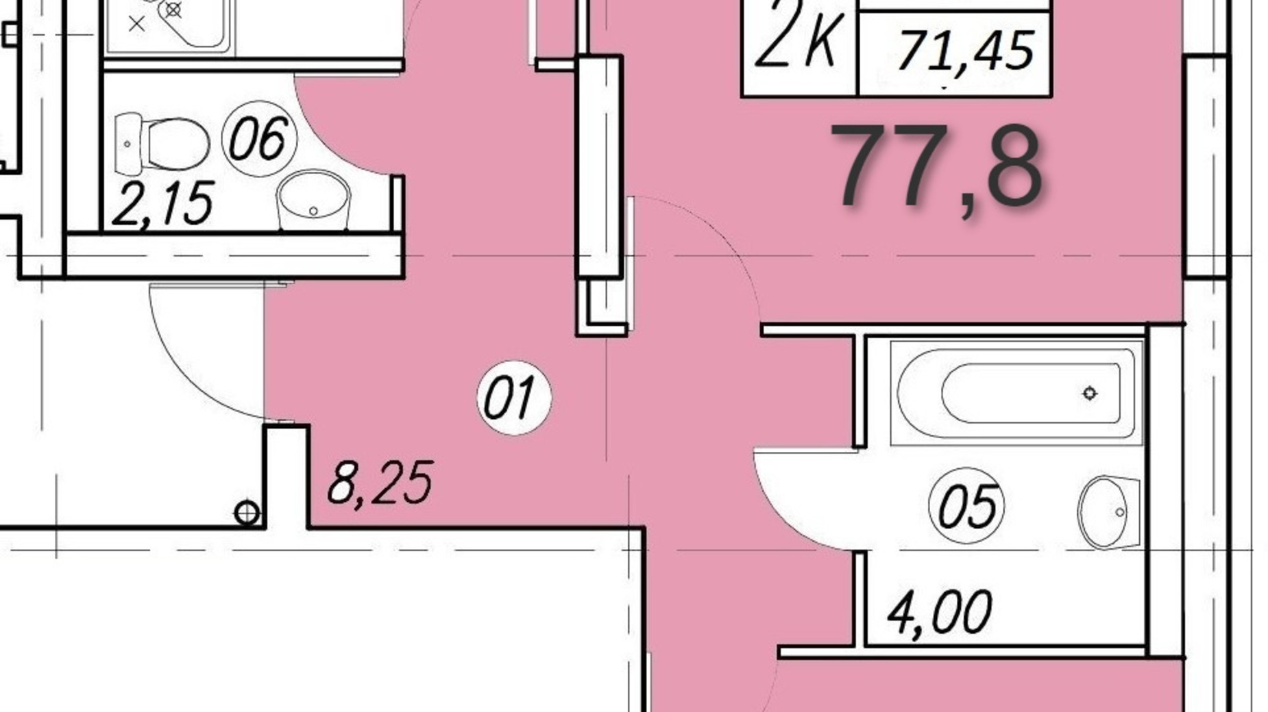 Планування 2-кімнатної квартири в ЖК Аквамарин 77.8 м², фото 345166