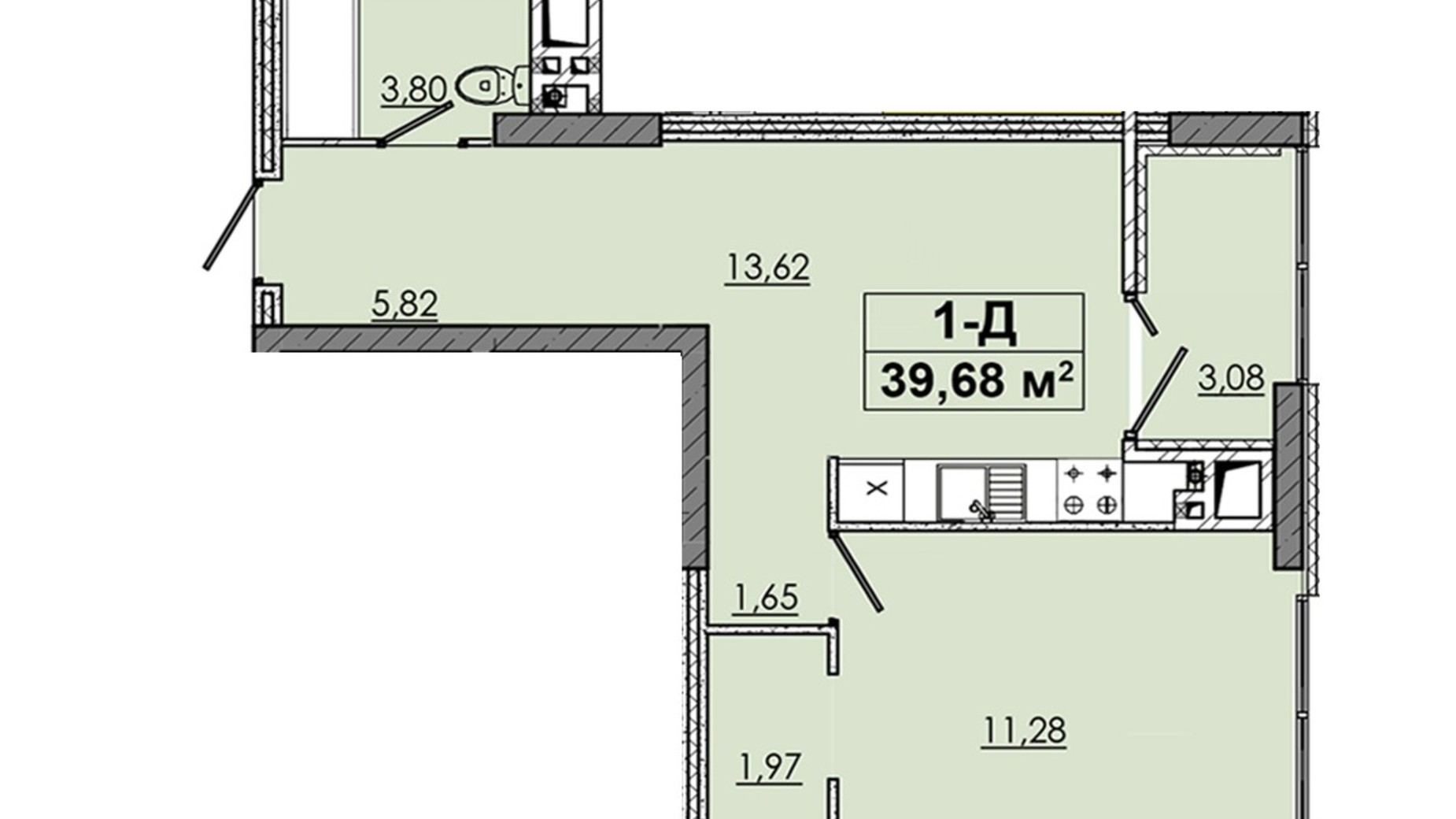 Планировка 1-комнатной квартиры в ЖК 4 Towers  39.68 м², фото 345440