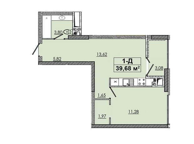 ЖК 4 Towers : планування 1-кімнатної квартири 39.68 м²