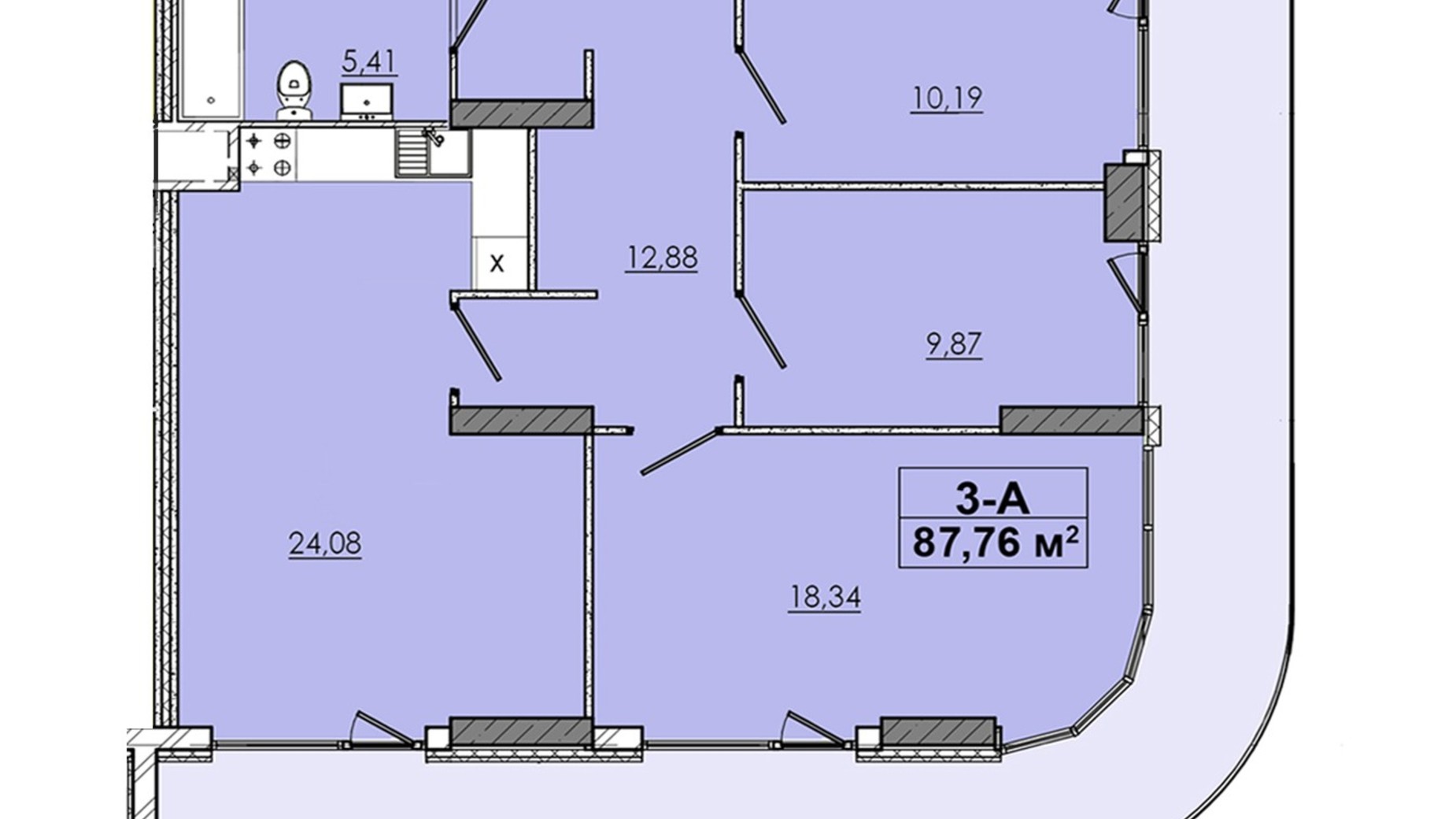 Планировка 3-комнатной квартиры в ЖК 4 Towers  87.76 м², фото 345446