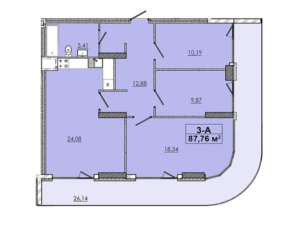ЖК 4 Towers : планування 3-кімнатної квартири 87.76 м²