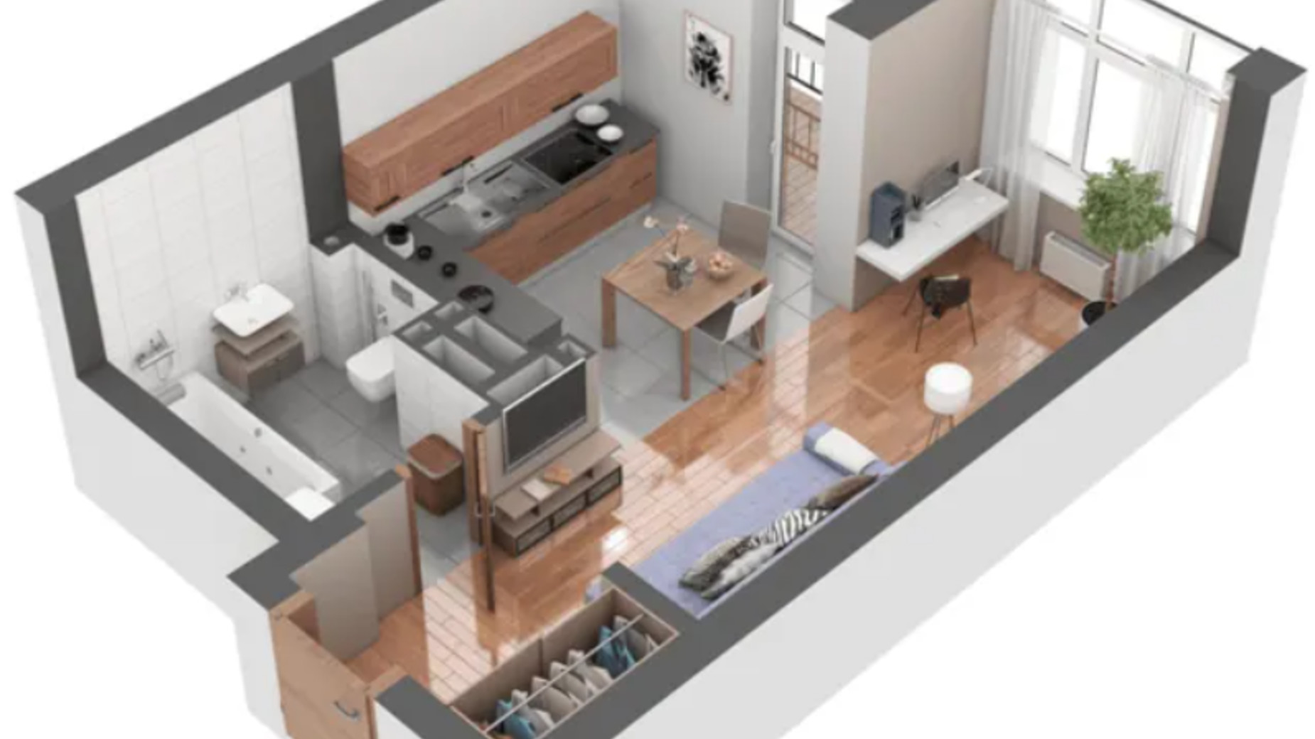 Планування 1-кімнатної квартири в ЖК Гранд Бурже 30 м², фото 345501