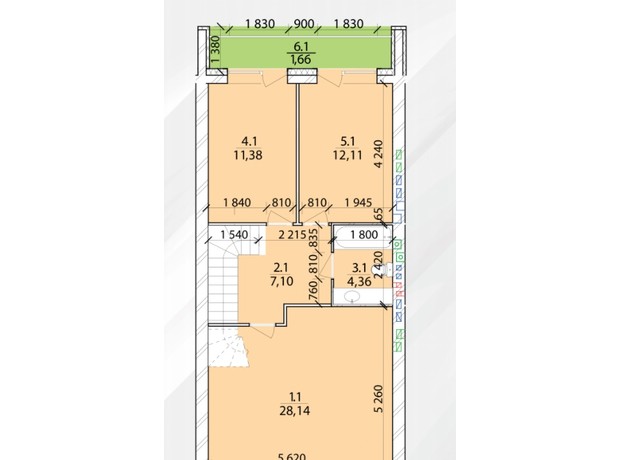 Таунхаус Eurovillage: планування 3-кімнатної квартири 123.44 м²