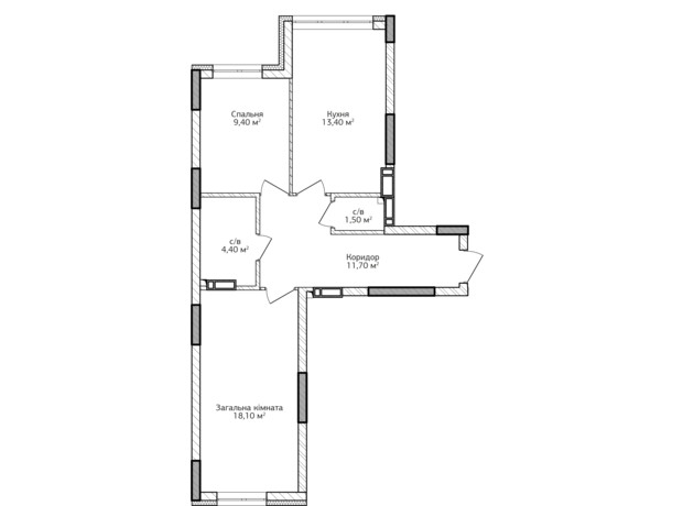 ЖК City Park 2: планировка 2-комнатной квартиры 59.5 м²