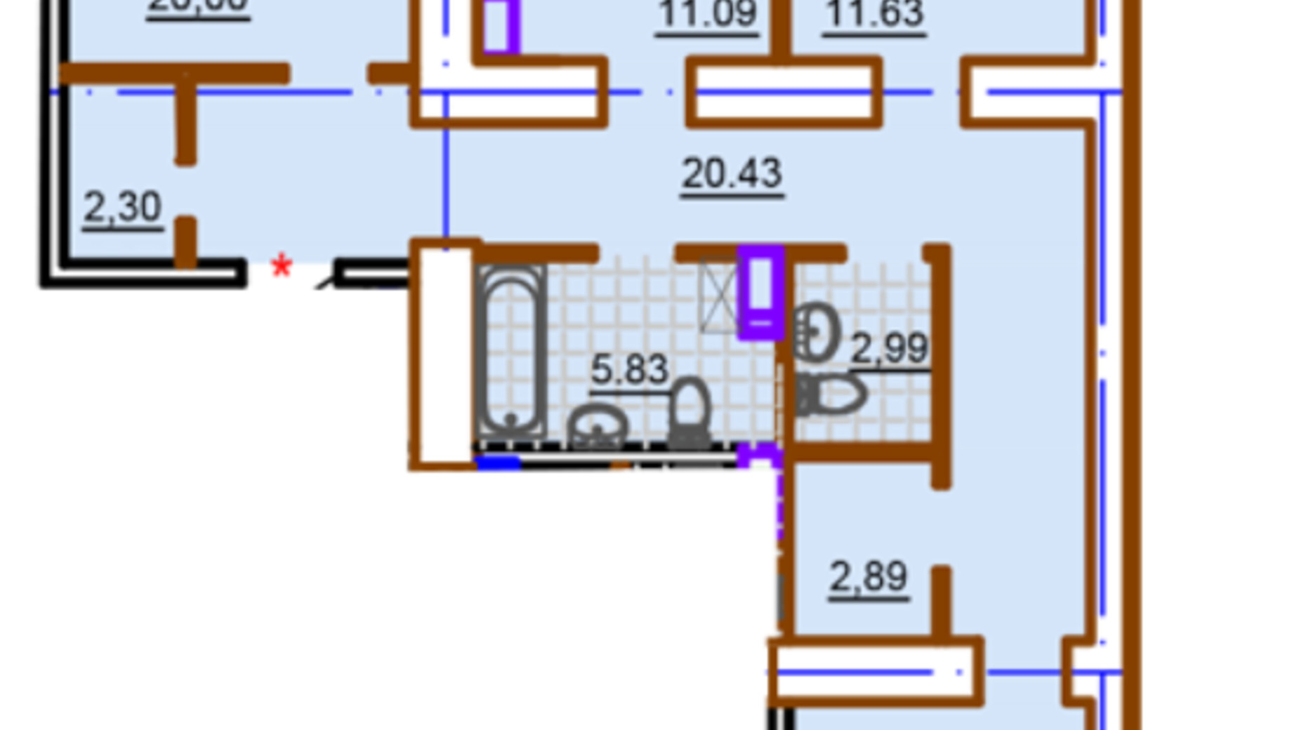 Планування 3-кімнатної квартири в ЖК Шекспіра 103.93 м², фото 345961