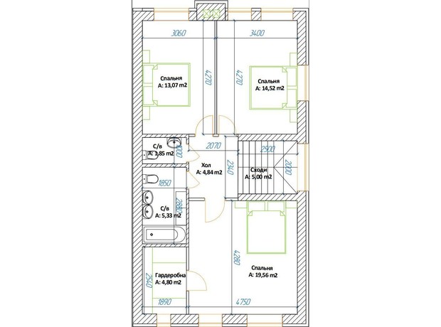КМ Sandstone Residence: планування 4-кімнатної квартири 165 м²