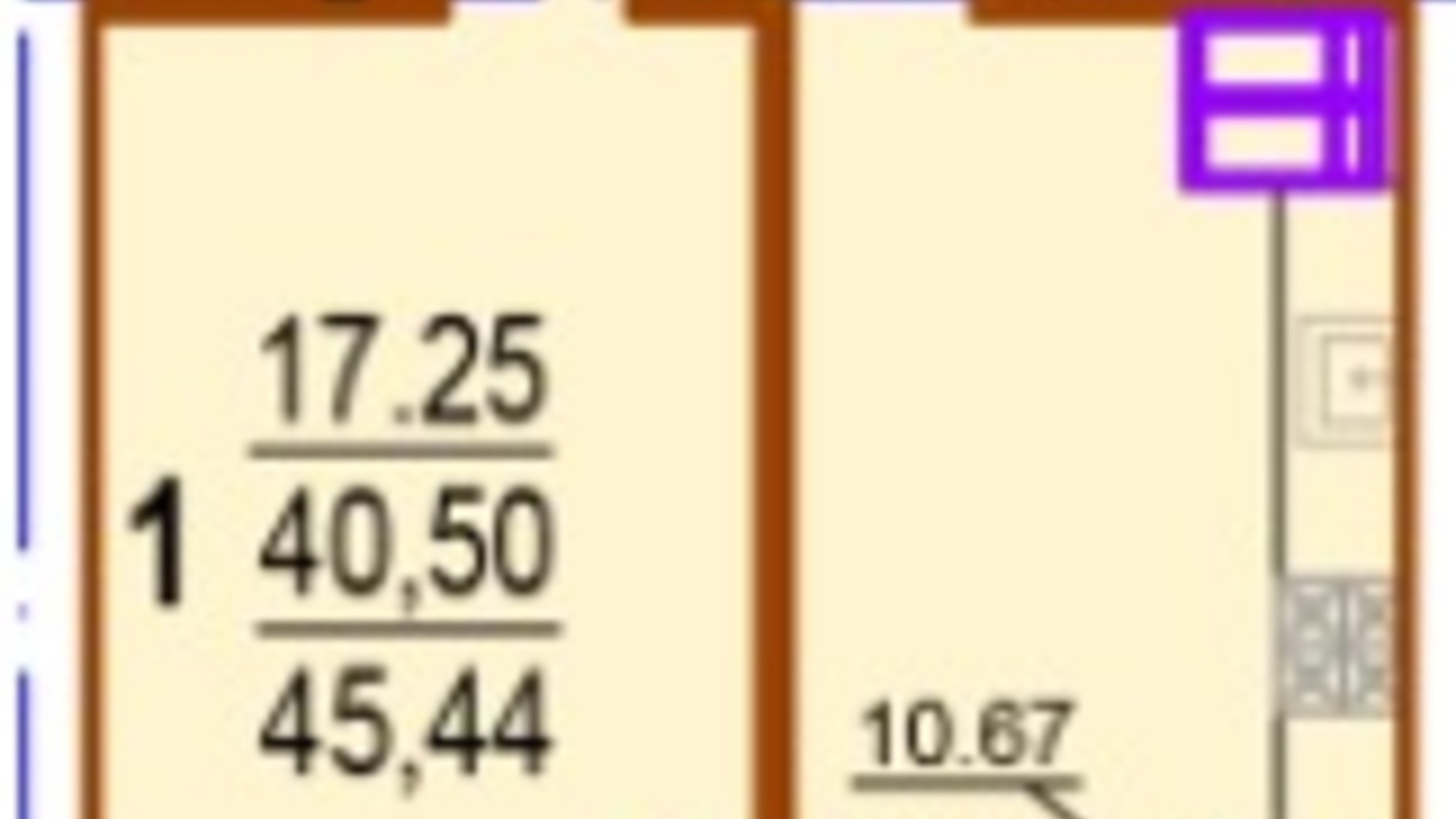 Планування 1-кімнатної квартири в ЖК Шекспіра 45.44 м², фото 345982