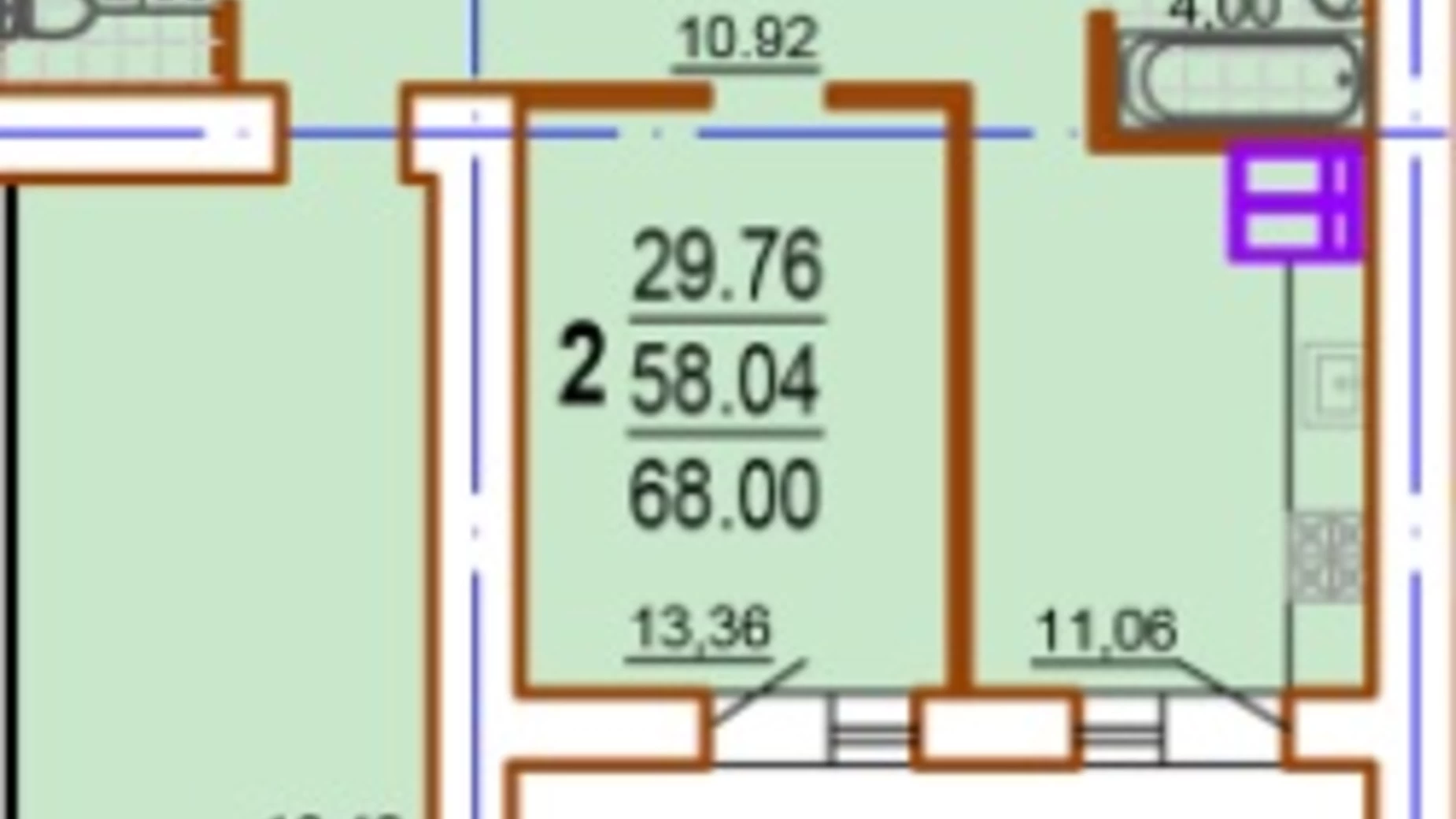 Планировка 2-комнатной квартиры в ЖК Шекспира 68 м², фото 345983