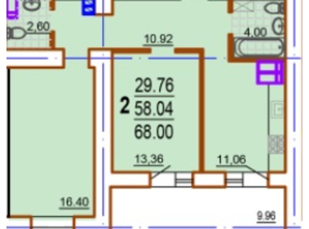ЖК Шекспира: планировка 2-комнатной квартиры 68 м²