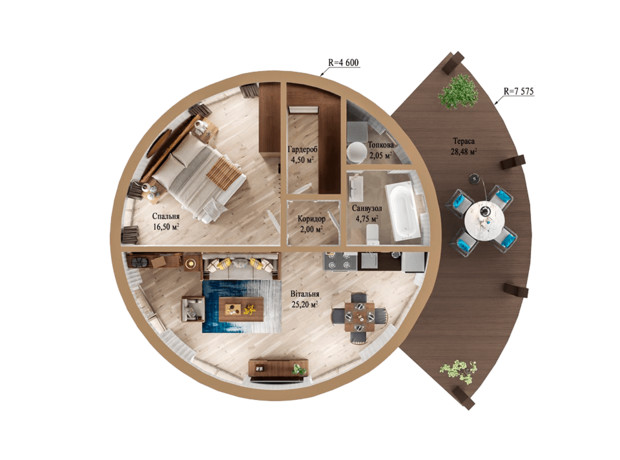 КГ Сфера Кетер: планировка 1-комнатной квартиры 55 м²