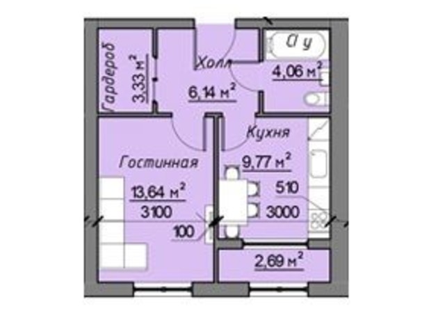 ЖК Кращий Дім: планування 1-кімнатної квартири 45 м²