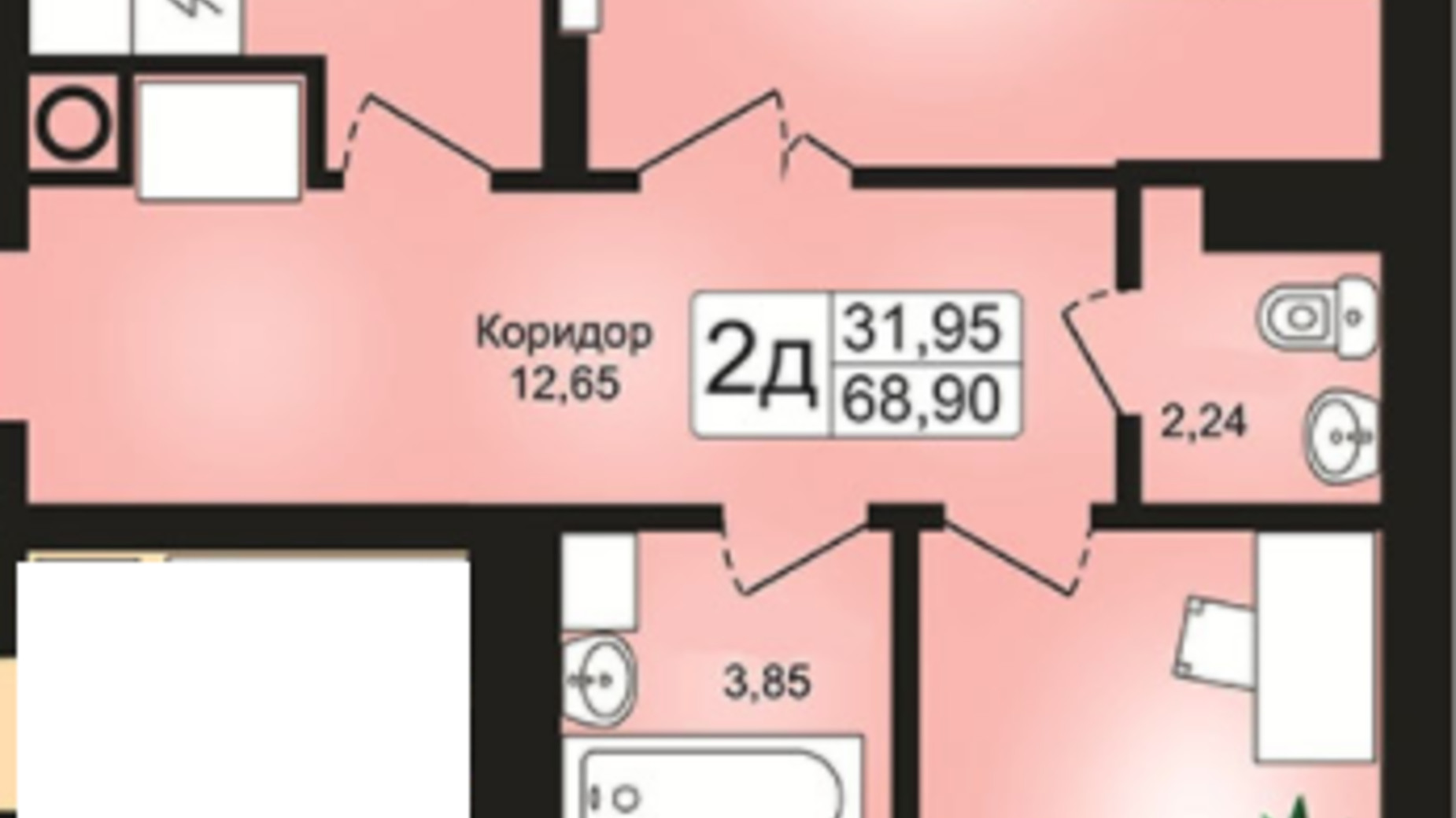 Планування 2-кімнатної квартири в ЖК Prestige Hall 68.9 м², фото 346634