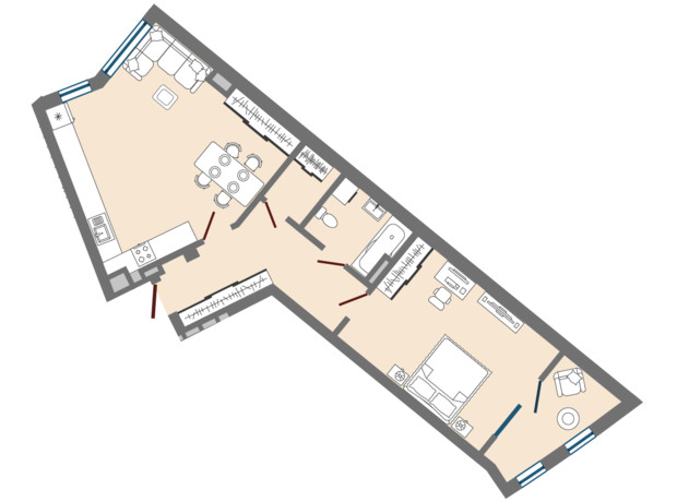 ЖК Greenville Park Lviv: планування 2-кімнатної квартири 70.27 м²