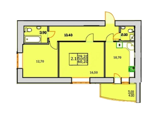 ЖК Сонячна Оселя: планування 2-кімнатної квартири 60.2 м²
