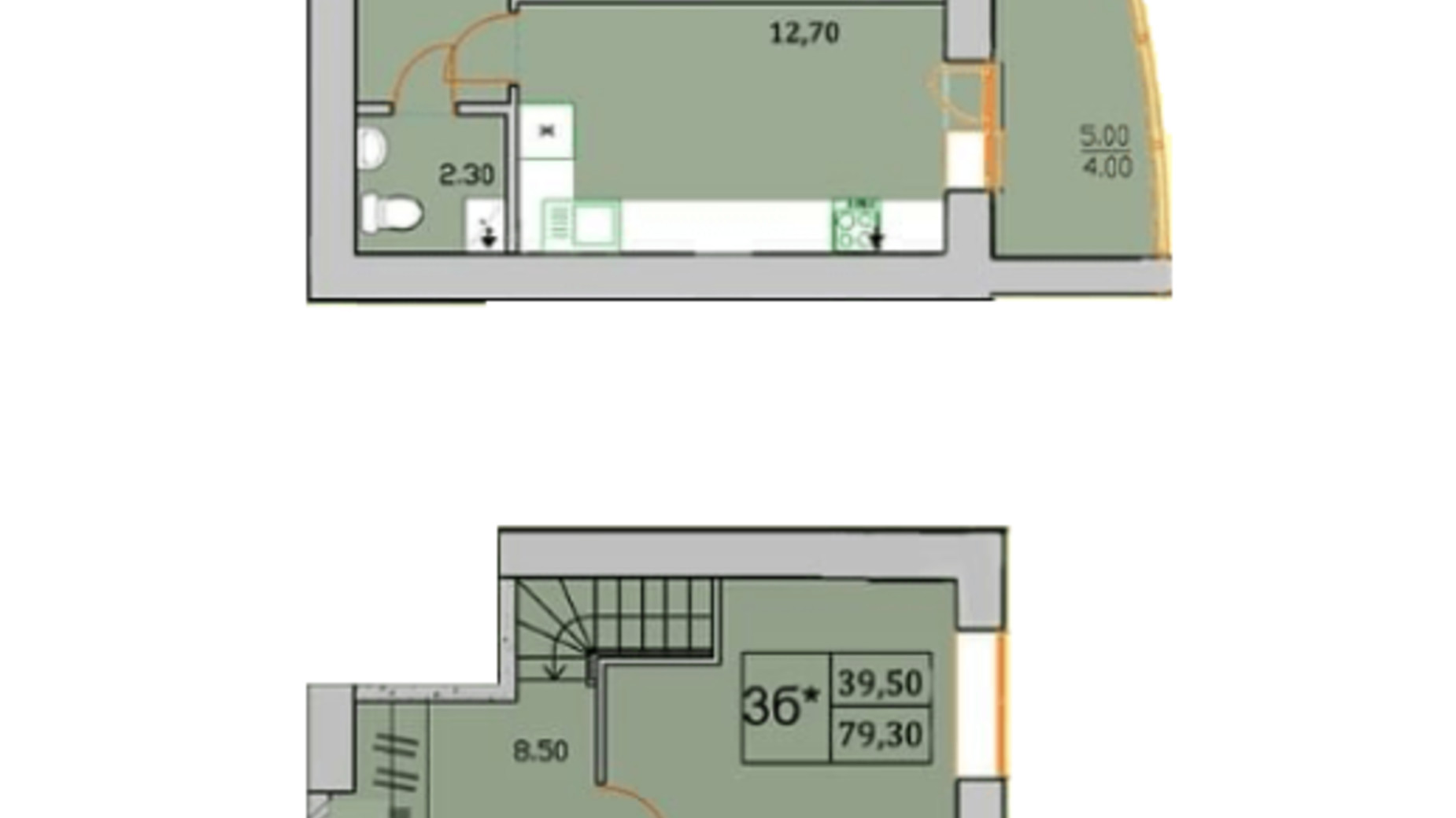 Планування багато­рівневої квартири в ЖК Сонячна Оселя 79.3 м², фото 346862