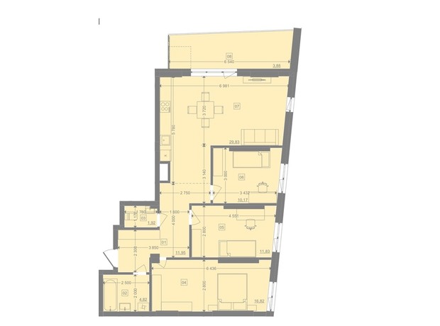 ЖК Pictorial: планування 3-кімнатної квартири 91.22 м²