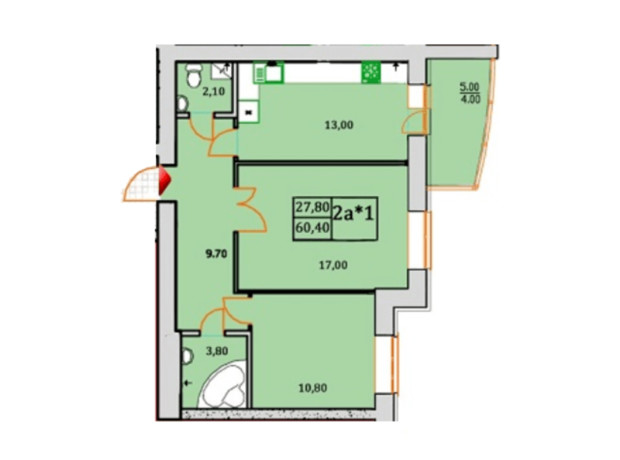 ЖК Сонячна Оселя: планування 2-кімнатної квартири 60.4 м²