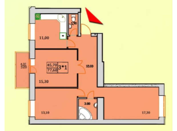 ЖК Сонячна Оселя: планування 3-кімнатної квартири 76 м²