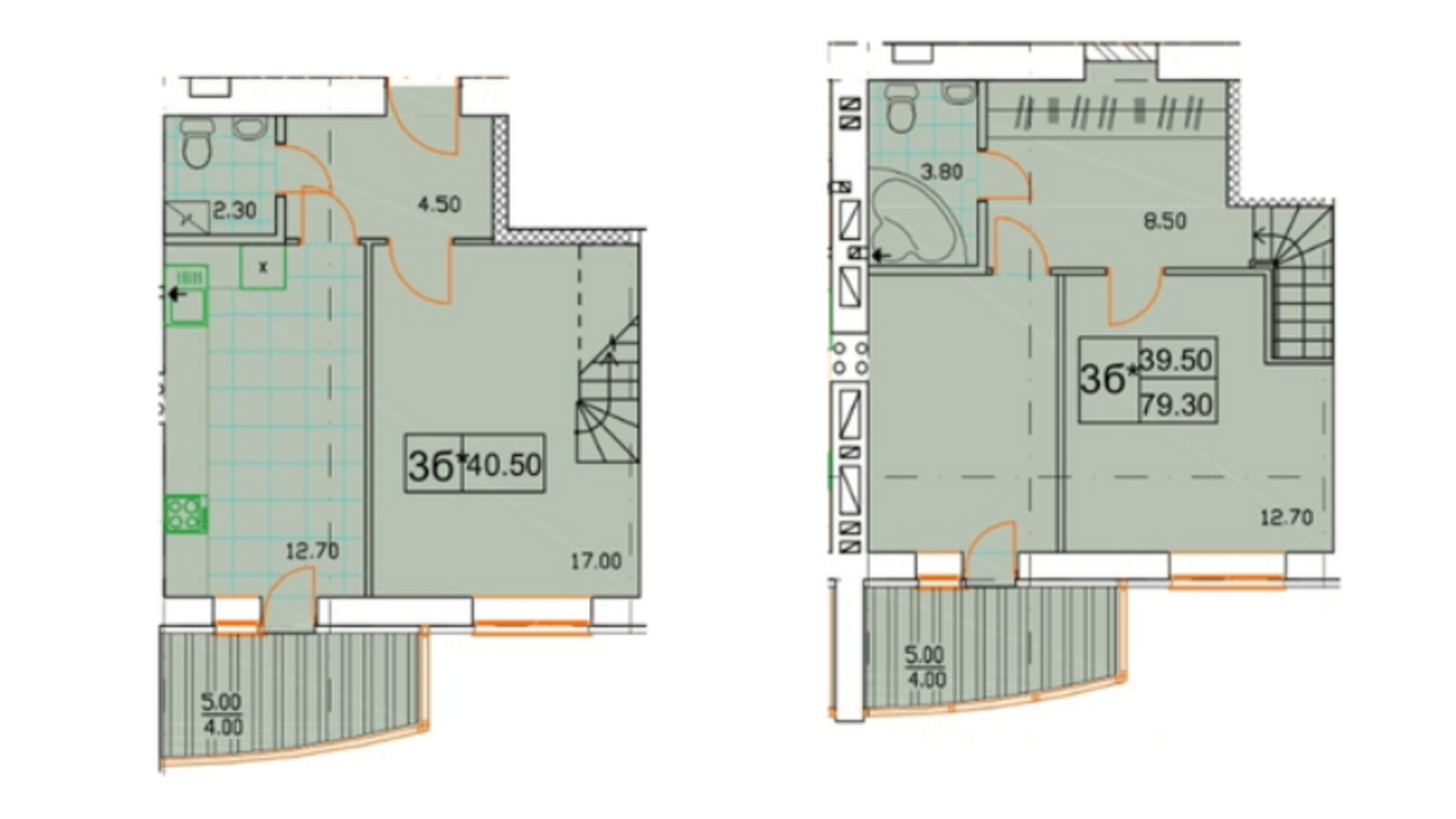 Планировка много­уровневой квартиры в ЖК Сонячна Оселя 79.1 м², фото 346870