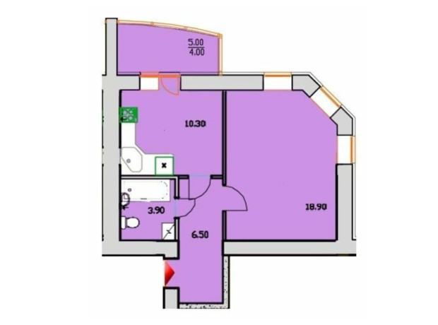 ЖК Сонячна Оселя: планировка 1-комнатной квартиры 43.6 м²