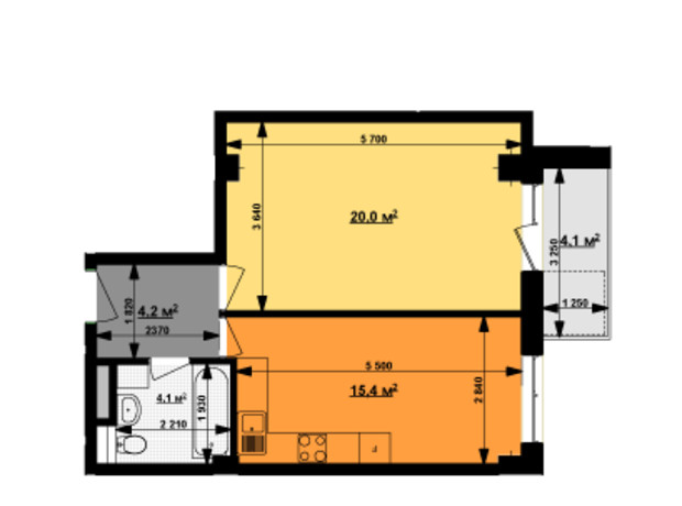 ЖК Вектор: планування 1-кімнатної квартири 44.9 м²