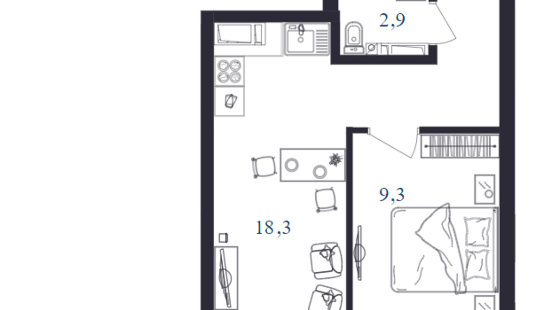 Планировка 1-комнатной квартиры в ЖК Cinema House 35 м², фото 346930
