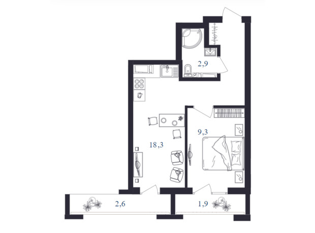 ЖК Cinema House: планировка 1-комнатной квартиры 35 м²