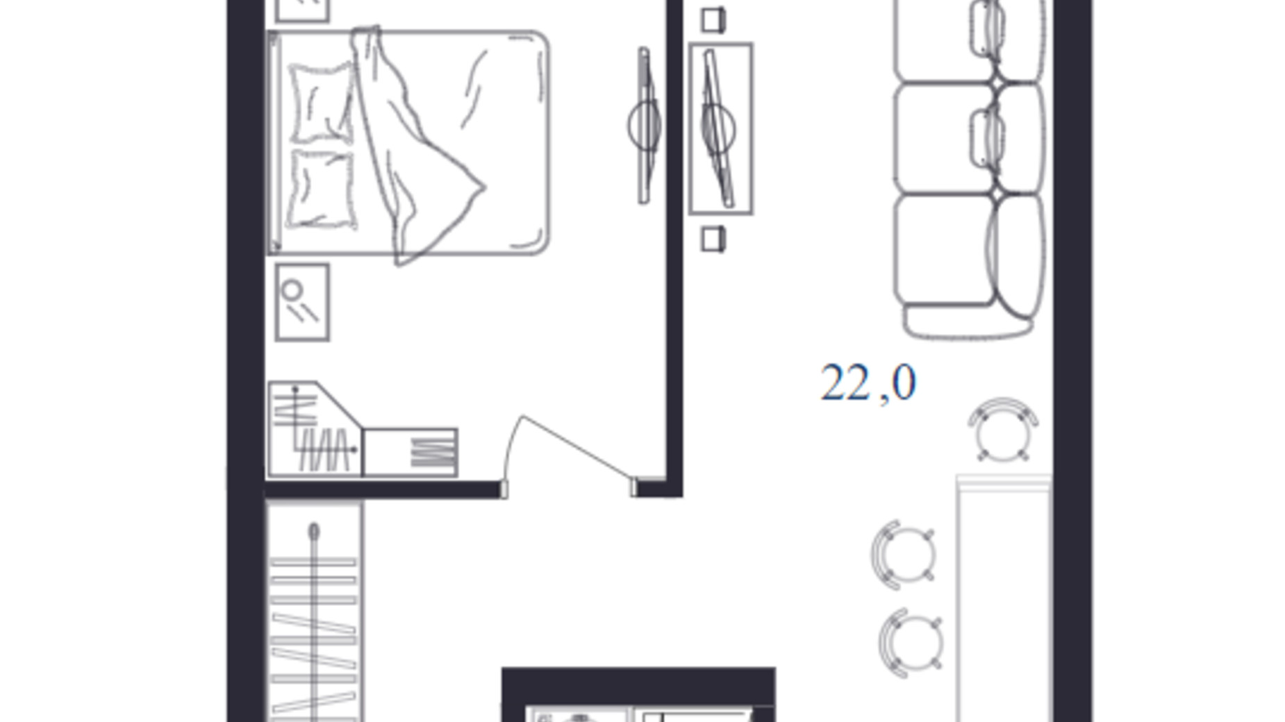 Планировка 1-комнатной квартиры в ЖК Cinema House 38 м², фото 346932