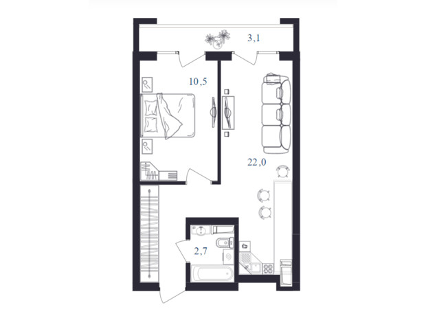 ЖК Cinema House: планировка 1-комнатной квартиры 38 м²