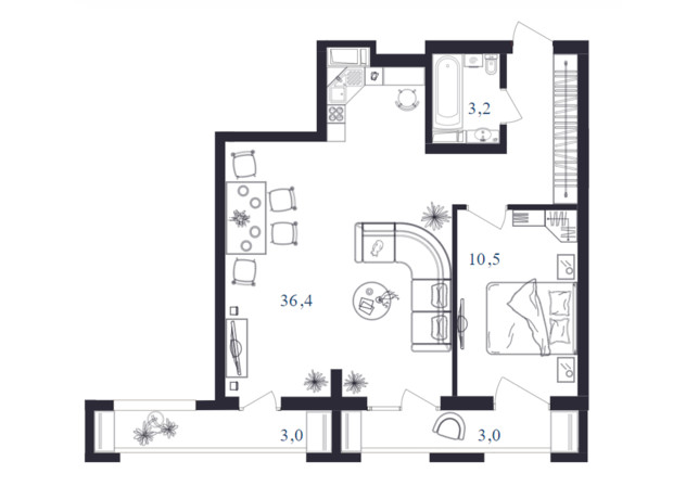 ЖК Cinema House: планування 2-кімнатної квартири 56 м²