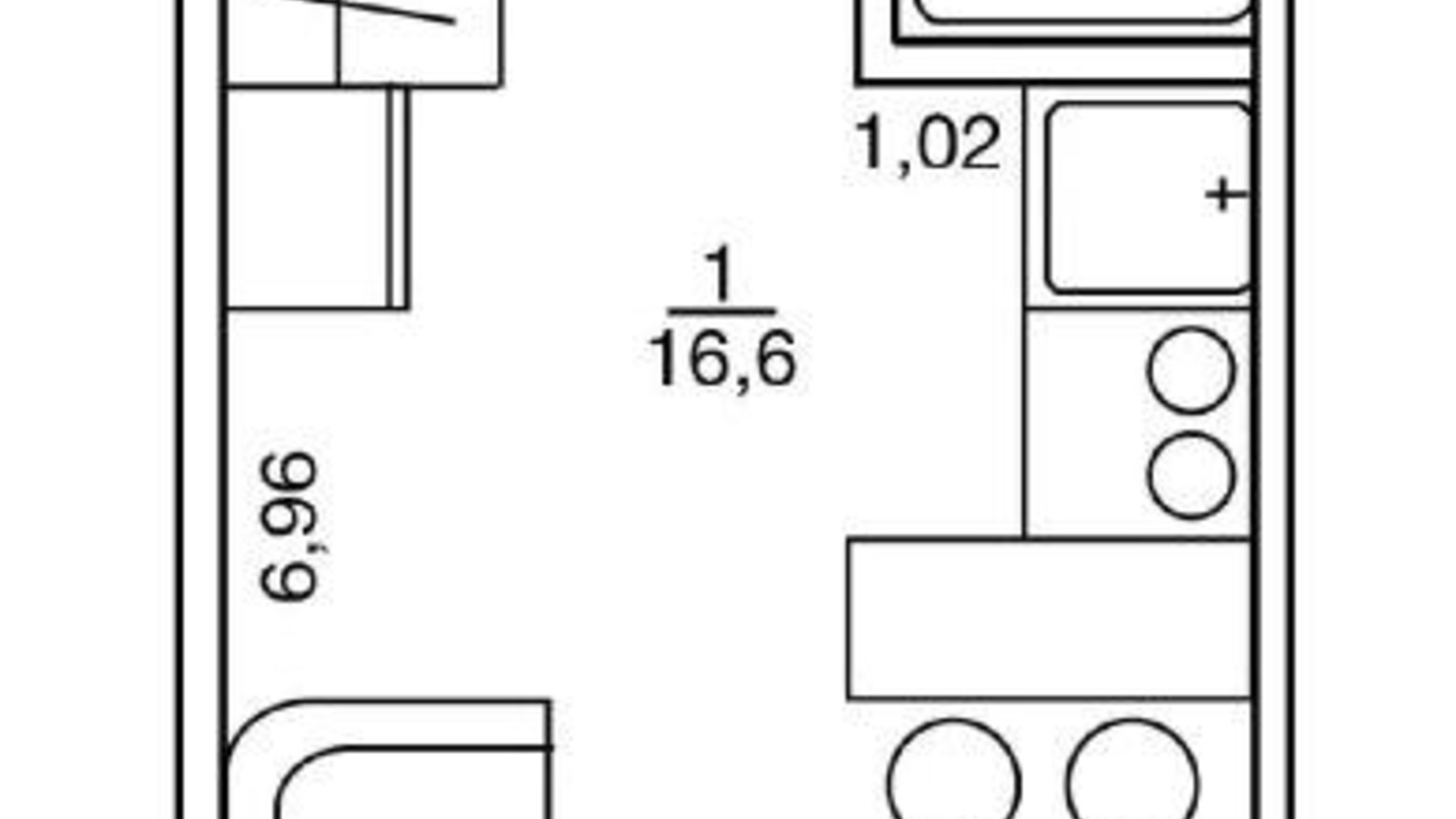 Планировка 1-комнатной квартиры в ЖК Воробьевы горы 19 м², фото 346940