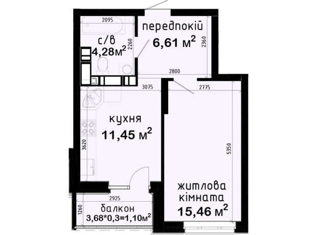 ЖК Авеню 42: планировка 1-комнатной квартиры 38.9 м²