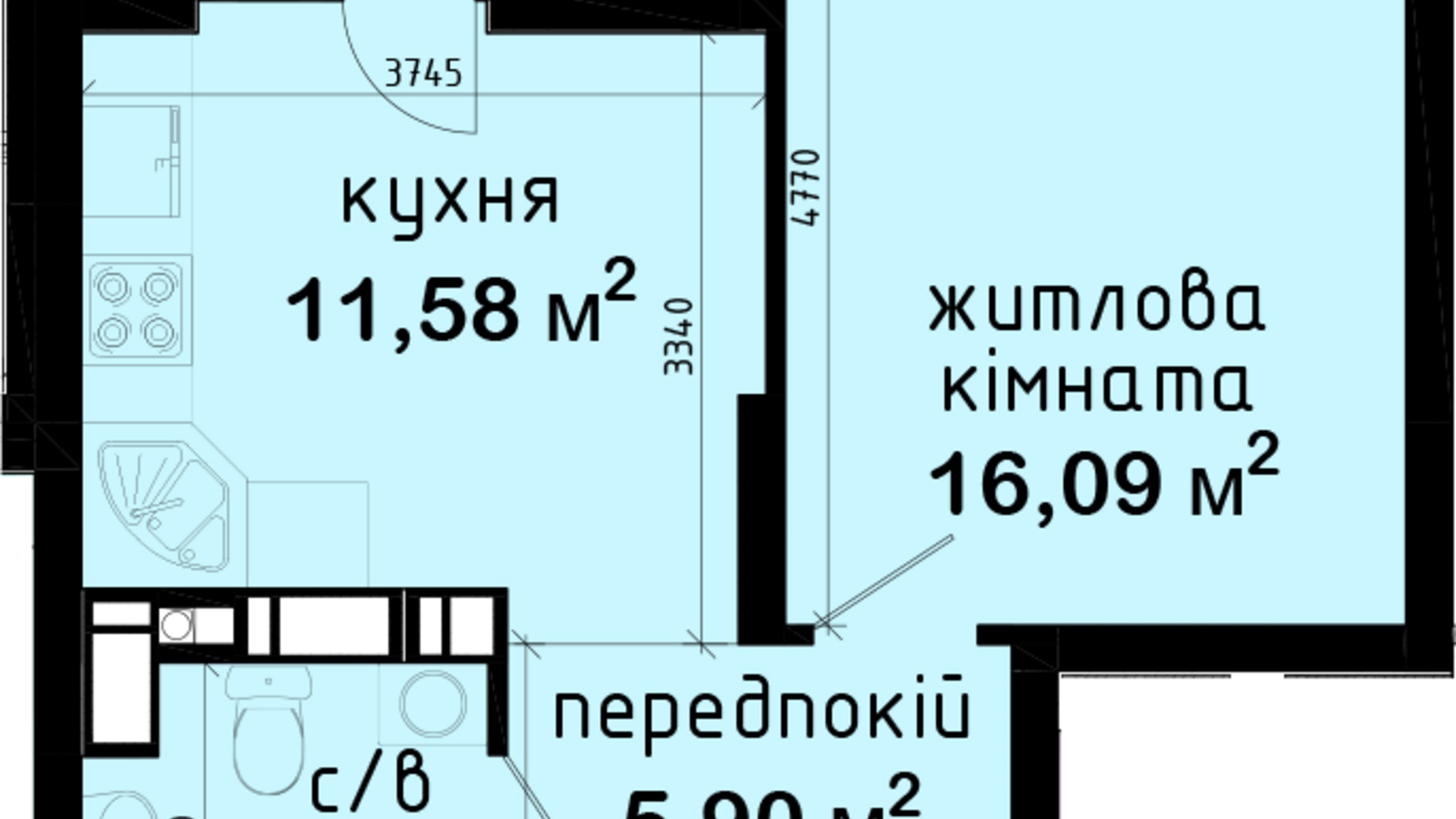Планування 1-кімнатної квартири в ЖК Авеню 42 39.27 м², фото 347342