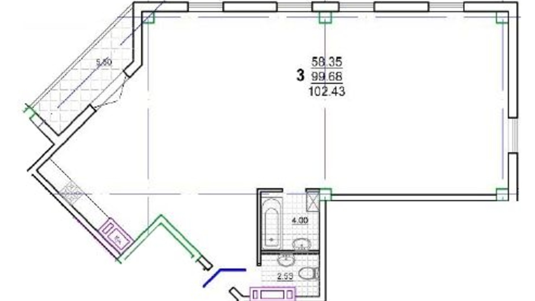 Планування 3-кімнатної квартири в ЖК the first capital residence 98.82 м², фото 347477