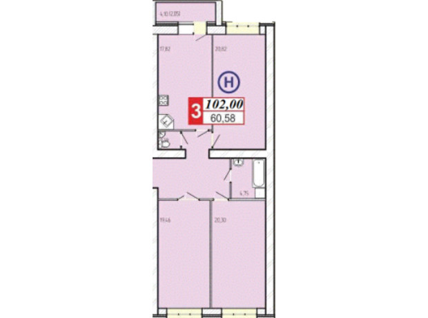 ЖК 777: планування 3-кімнатної квартири 102 м²