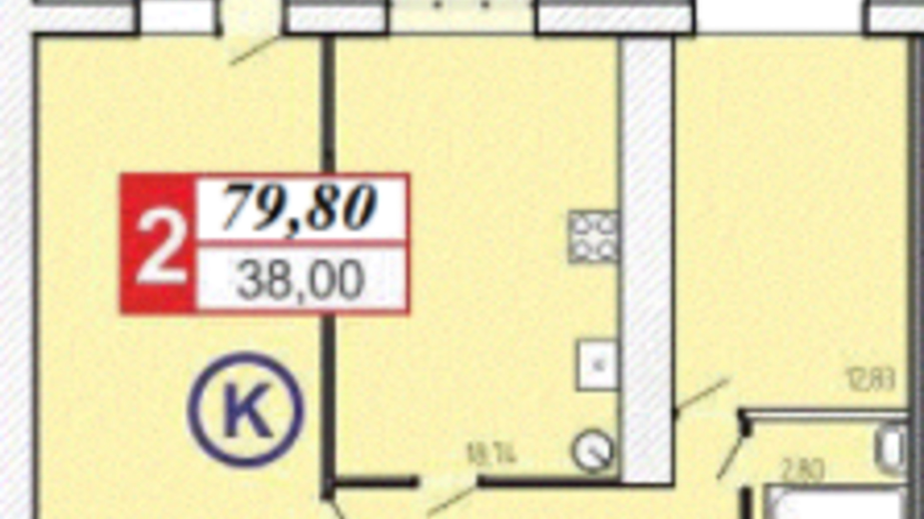 Планировка 2-комнатной квартиры в ЖК 777 79.8 м², фото 347498