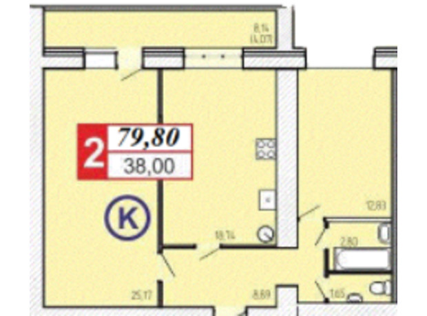 ЖК 777: планировка 2-комнатной квартиры 79.8 м²