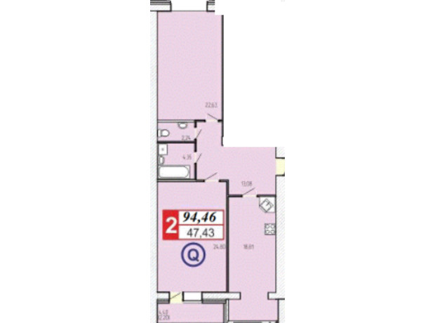 ЖК 777: планировка 2-комнатной квартиры 94.46 м²