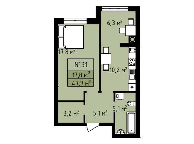 ЖК Петровские Липки: планировка 1-комнатной квартиры 47.7 м²
